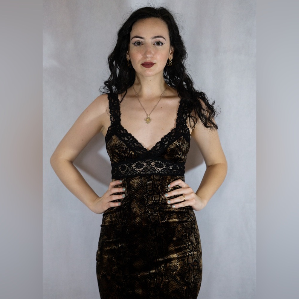 Vintage 90’s Betsey Johnson snake print dress with lace cut outs